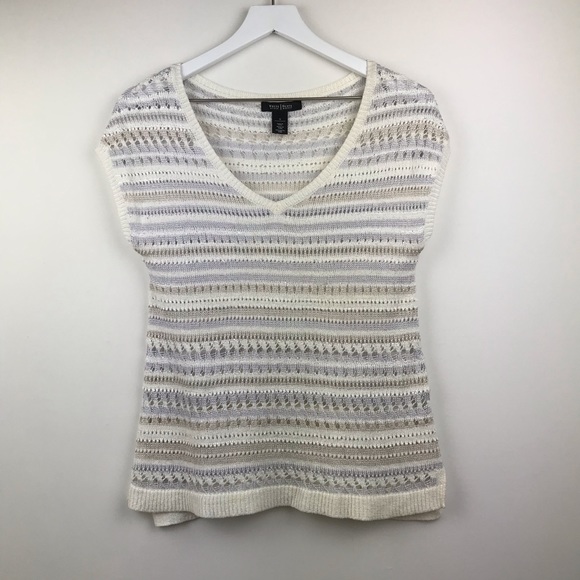 WHBM Short Sleeve Stitchy V-Neck Pullover - Picture 2 of 12